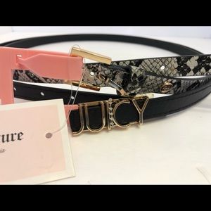 Juicy Couture NWT S/M 1”W 38”L BELTS 1 black hook on & 1 gray snakeprint buckle